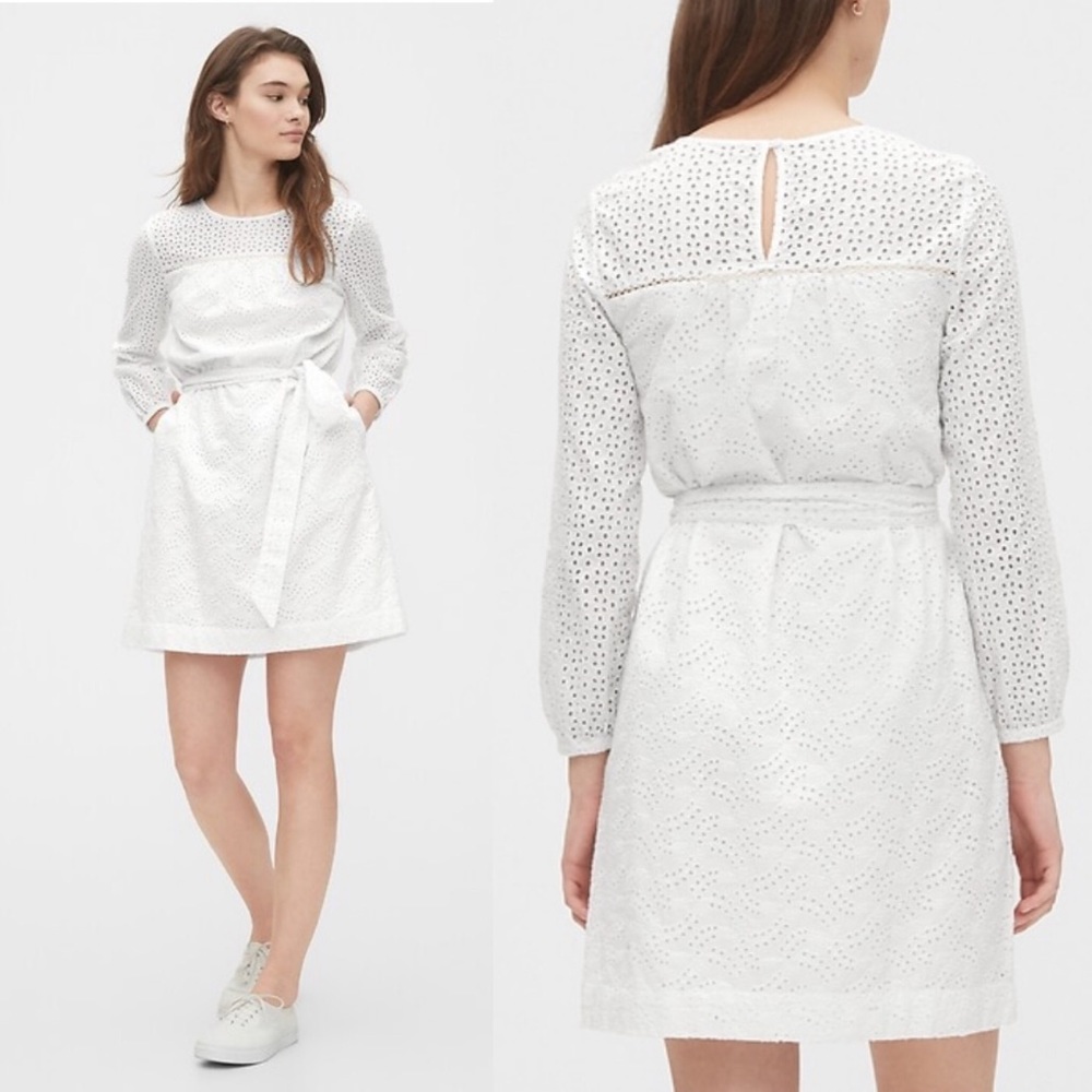 Gap Eyelet Tie-Belt Dress Optic White XS